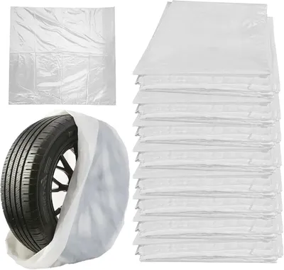 Productafbeelding van 16 witte bandenzakken en wielhoezen van 100 x 100 cm voor bandenopslag en bandenwissel