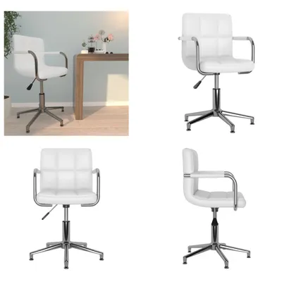 Image de vidaXL Chaise de bureau Pivotante Blanc Similicuir - Chaise de bureau - Chaise - Chaises