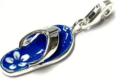 Produktbild von Charm Anhänger Flip Flop blau Silber 925 weiße Blume Bettelarmband Anhänger