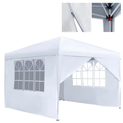 Obrázok produktu pre Pavilón 3x3 m, vodotesný, s 4 bočnými panelmi a oknami, skladací, materiál Oxford, ochrana proti UV žiazeniu, biela farba