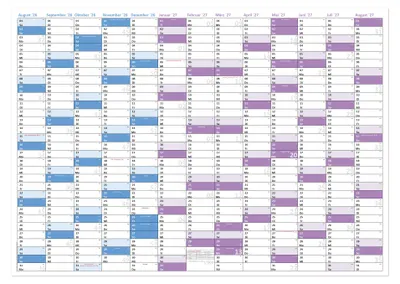 Produktbild von Schuljahreskalender 2026/2027 DIN A1 (594 x 841 mm), stabiles Bilderdruckpapier, gerollt, 13 Monate August 2026 bis August 2027, Wandkalender Schulkalender