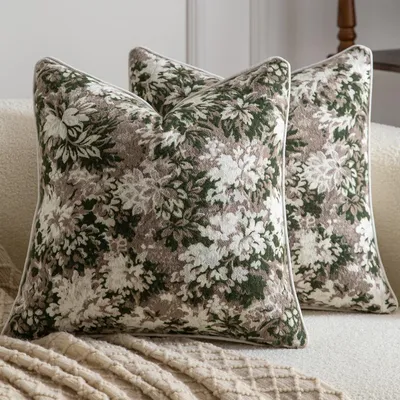 Productafbeelding van Decoratieve kussenslopen, 60x60 cm, groen, wit, taupe, set van 2, jacquard chenille