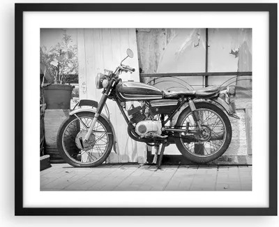 Produktbild von Gerahmtes Poster - Schwarzer Rahmen - Alt Motorrad Schwarz und Weiß - 50x40 cm - Wand Bild - Wanddeko - Wandbilder - Kunstposter - Wandposter - Bilderrahmen - Bilder - Kunstdruck - P2BAA50x40-4487
