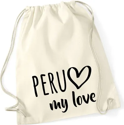 Produktbild von Huuraa Turnbeutel Peru my love 12 Liter Natural Baumwolle Rucksack Geschenkidee