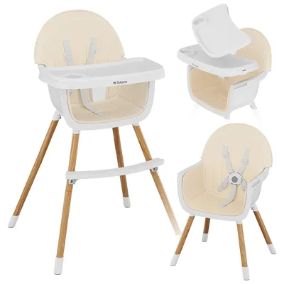 Produktbild von TULANO Morsel Beige | Kinderhochstuhl 2 in 1 Hochstuhl Babystuhl | Abnehmbare Tablett | 5-Punkt-Gurt | Fußstütze | ab 6 Monate bis 6 Jahre