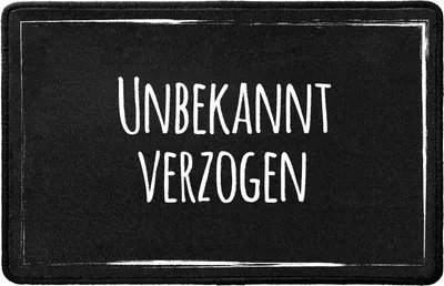 Produktbild von Pechkeks Fußmatte mit Spruch „Unbekannt verzogen. “ (Größe 67x43 cm; rutschfest, waschbar, schwarz)