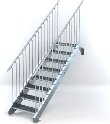 Produktbild von Stahltreppe 8 Stufen bis Höhe 160 cm, Laufbreite : 70 cm beidseitiges Geländer ST 1 (31 / 31 mm)