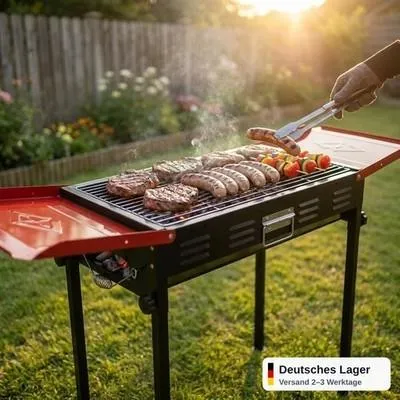Produktbild von Holzkohlegrill Standgrill 120x31x65 cm Schwenkgrill BBQ Garten Camping rot