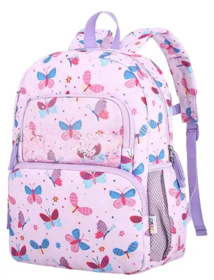 Obrázek produktu pro Dětský batůžek pro dívky, věk 5-8 let, objem 12 litrů, motiv motýl, rozměry 27x12x37 cm, materiál: polyester 900D