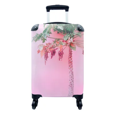 Produktbild von MuchoWow® Koffer Handgepäck Trolley Rollkoffer Kleine Reisekoffer mit 4 Rollen - Palme - Tropisch - Rosa - Sommer - Cabin Size < 55x40x23 cm & 55x40x20 cm - Fotokoffer - Kabinenkoffer - Boardgepäck - Reise-Box - Reisekoffer - Reisegepäck - Koffer mit Bild - Trolley für Kinder