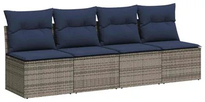 Produktbild von Gartensofa mit Kissen 4-Sitzer Grau Poly Rattan