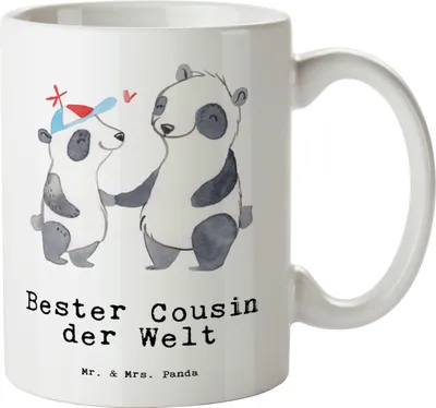 Produktbild von Mr. & Mrs. Panda Keramiktasse Panda Bester Cousin der Welt - Weiß - Geschenk, Große Tasse, weisse, Cousine, Kousin, Pott, steingut, Verwandtschaft, Familie, Geschenkidee