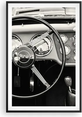 Produktbild von Gerahmtes Poster - Schwarzer Rahmen - Lenkrad Auto Vintage - 61x91,5 cm - Wand Bild - Wanddeko - Wandbilder - Kunstposter - Wandposter - Bilderrahmen - Bilder - Kunstdruck - P2BPA61x91-4853