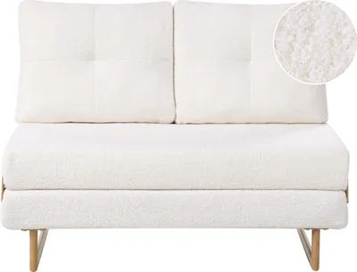 Produktbild von BELIANI Schlafsofa Cremeweiß Bouclé Stoff 2-Sitzer mit Schlaffunktion Verstellbare Rückenlehne Kissen Klappsofa für Gästezimmer