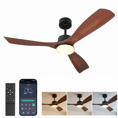 Obrázek produktu pro Stropní ventilátor o průměru 132 cm s osvětlením a dálkovým ovládáním, DC motor, nastavitelná teplota barev, stmívatelný, 6 rychlostí, ovládání přes aplikaci