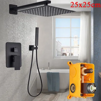 Produktbild von Schwarz Unterputz Duscharmatur Set Edelstahl Bad Regendusche Kopfbrause