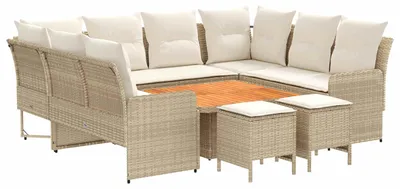 Produktbild von Möbelsets mit Kissen 8 pcs Beige und Creme PE-Rattan