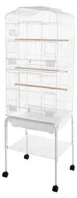 Produktbild von Großer Vogelkäfig - Voliere mit Ständer und Rollen - 47x37x137 cm - Flugkäfig für Sittiche, Papageien, Finken - abschließbare Tür - Weiß