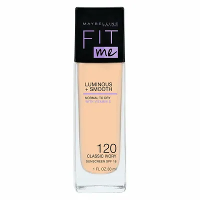 A product shot of a bottle of Maybelline Fit Me! Luminous + Smooth Foundation.