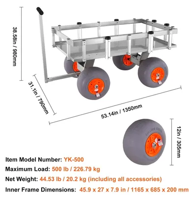 Image de Chariot pliable pour la plage - Chariot de plage - Chariot pour le transport de charges - Chariot de camping - Remorque pour activités de plein air - 500 lbs - Chariot pour le transport de poissons