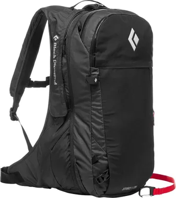 Schwarzer Lawinenrucksack "Jetforce Pro Pack 25L" von Black Diamond mit ergonomischem Design und verstellbaren Trägern.