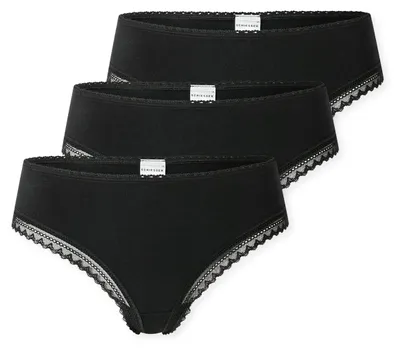 Produktbild von Schiesser Damen Tanga String im 3er Pack - Größe 44 Schwarz - Atmungsaktive Baum