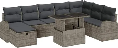 Obrázek produktu pro vidaXL Zahradní sedací souprava s polštáři s úložným prostorem 9 ks Grey Poly Rattan