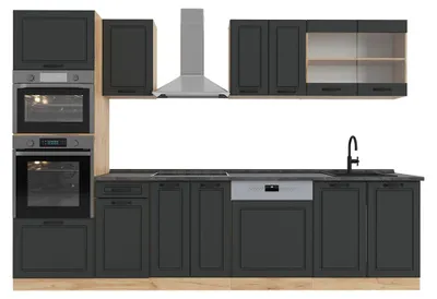 Produktbild von Küchenzeile Vicco R-Line Anthrazit Landhaus/Goldkraft Eiche 300 cm mit Hochschrank, AP Anthrazit, Model 54179