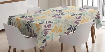 Produktbild von ABAKUHAUS Schmetterling Tischdecke, Pastellfarbene Frühlingszeit inspirierte Muster-Schmetterlings-Schattenbilder und Blüten, 140 x 240 cm, Mehrfarbig