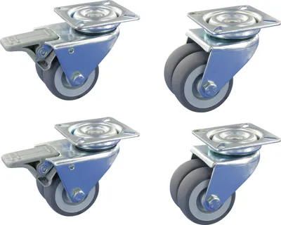 Produktbild von Satz Strandkorbrolle Lenkrolle 2x mit & 2 ohne Feststeller Ø50mm Gummi Platte