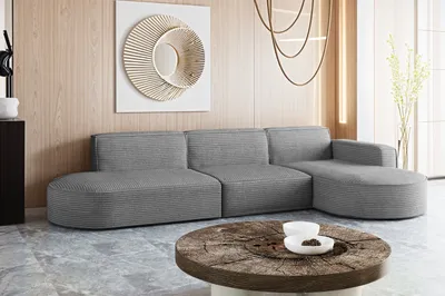 Zdjęcie produktu dla Designerski Narożnik, Sofa w kształcie litery L MODENA, tkanina Poso Szary Prawy