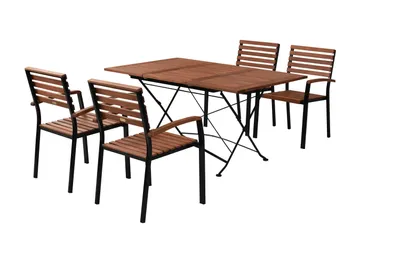 Produktbild von Merxx Gartenmöbelset Schlossgarten 5tlg., 4 Stapelsessel, 1 Klappausziehtisch 100 (150) x 90 cm - Flachstahl/Eukalyptus