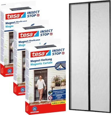 Obrázok produktu pre Magnetická sieť proti hmyzu TESA, čierna sieť, dvere 0,9 x 2,1 m x3