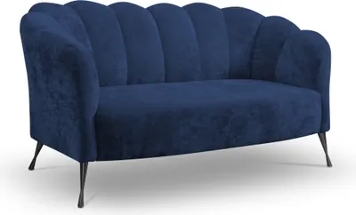 Produktbild von Ravio Doppelsofa Adria B 155 x T 83 x H 78 Muschel-sofa mit Metallfüße Sofa für die Studie Glamour-Stil (Eureka 2127 (Marineblau) + Schwarze Beine)