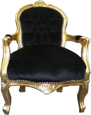 Image de Chaise baroque pour enfants noir/or - Chaise avec accoudoirs
