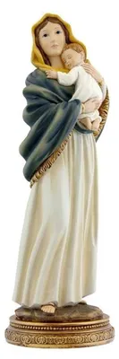 Madonna mit Kind Figur, Kunstharz, handbemalt, 11x10x30 cm