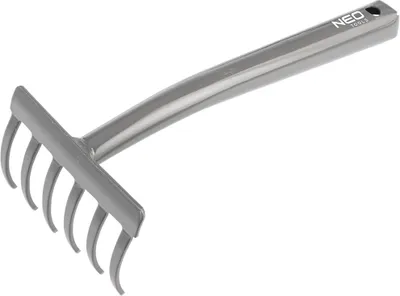 Imagen del producto de NEO TOOLS, azada de jardín para flores, 29 cm. Pequeña azada de acero, acero resistente y estable, con 6 dientes. Acero robusto