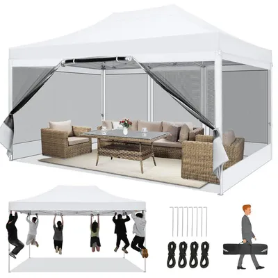 Immagine prodotto di Gazebo da giardino 3x4,5 metri, impermeabile, stabile, con zanzariera, pop-up, anti-UV, bianco