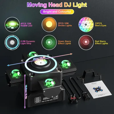 Produktbild von Moving-Head-Bühnenlicht - LED-Effektlicht - 120 W - 4-in-1-RGBW - Roter und grüner Laser - Goldener Stroboskop-Effekt - DMX512, 19 Kanäle - Schwarz