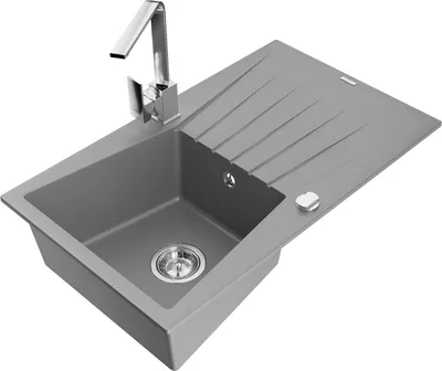 Produktbild von Mexen Cesar 1 Becken-Granitspüle mit Abtropffläche und Mischbatterie Rita, Grau - 6514-71-670300-00