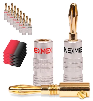 Produktbild von 16x NEXMEX Bananenstecker High End Bananas 24K vergoldet mit Schrumpfschlauch