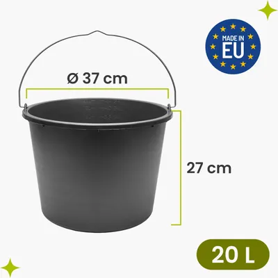 Image de Seau de chantier Garronda 20 L - Seau à mortier robuste en plastique recyclé avec anse métallique, seau à plâtre solide et seau de maçon pour le chantier, le jardin et la maison GD-0168