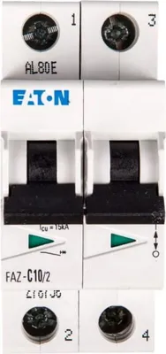 Imagen del producto de Interruptor automático EATON FAZ-C10/2 LS, 10A, referencia 278756, 2 polos, curva C, referencia 278756
