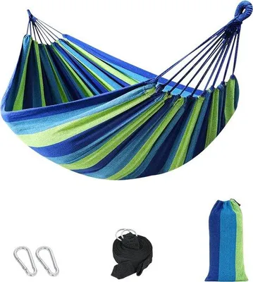 Produktbild von Hängematte für mehrere Personen, 230 x 150 cm, Tragfähigkeit bis 300 kg, ideal für Reisen und Camping (Blau)