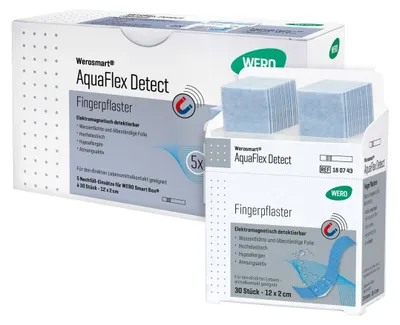 Produktbild von AquaFlex Detect Fingerpflaster, 12 x 2 cm, 5 x 30 Stk