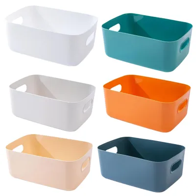 Produktbild von Set mit 6 Aufbewahrungsboxen/Körben aus Kunststoff mit Griffen, 25 × 17 × 10 cm, Badezimmer-Organizer, Aufbewahrungsbox für Küchenschränke, Aufbewahrungskörbe, Kunststoffbox