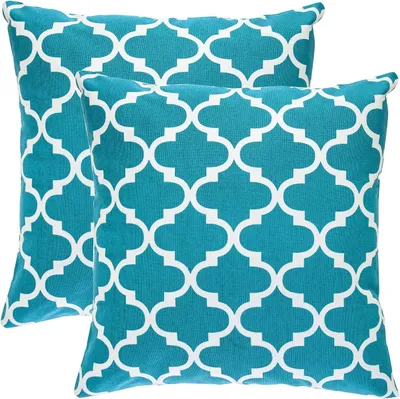 Productafbeelding van (2 stuks) Trellis Accent Katoenen Canvas Kussenhoezen (55 x 55 cm, Blauwgroen)