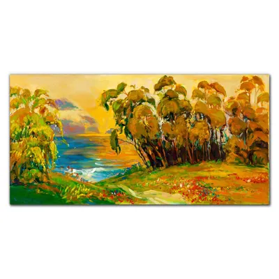 Produktbild von Coloray - Bild aus Glas - Glasbilder - 100 x 50 cm - Gehärtetes Glas Glasblock mit Bild Küche Wohnzimmer Wanddekoration Dekoration - Wasser Wiese Wald Sonnenuntergang