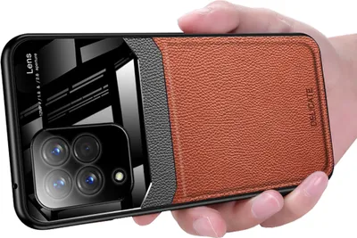 Produktbild von Galaxy M33 Hülle, TPU Stossfest Anti-rutsch Leder Glas Len Hybrid Schutzhülle für Samsung Galaxy M33 Braun