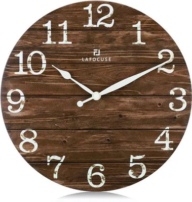 Zdjęcie produktu dla Rustykalny drewniany zegar ścienny w stylu vintage retro, brązowy, dekoracja w stylu shabby chic bez tykania, do salonu, sypialni, kuchni i biura, 30 cm